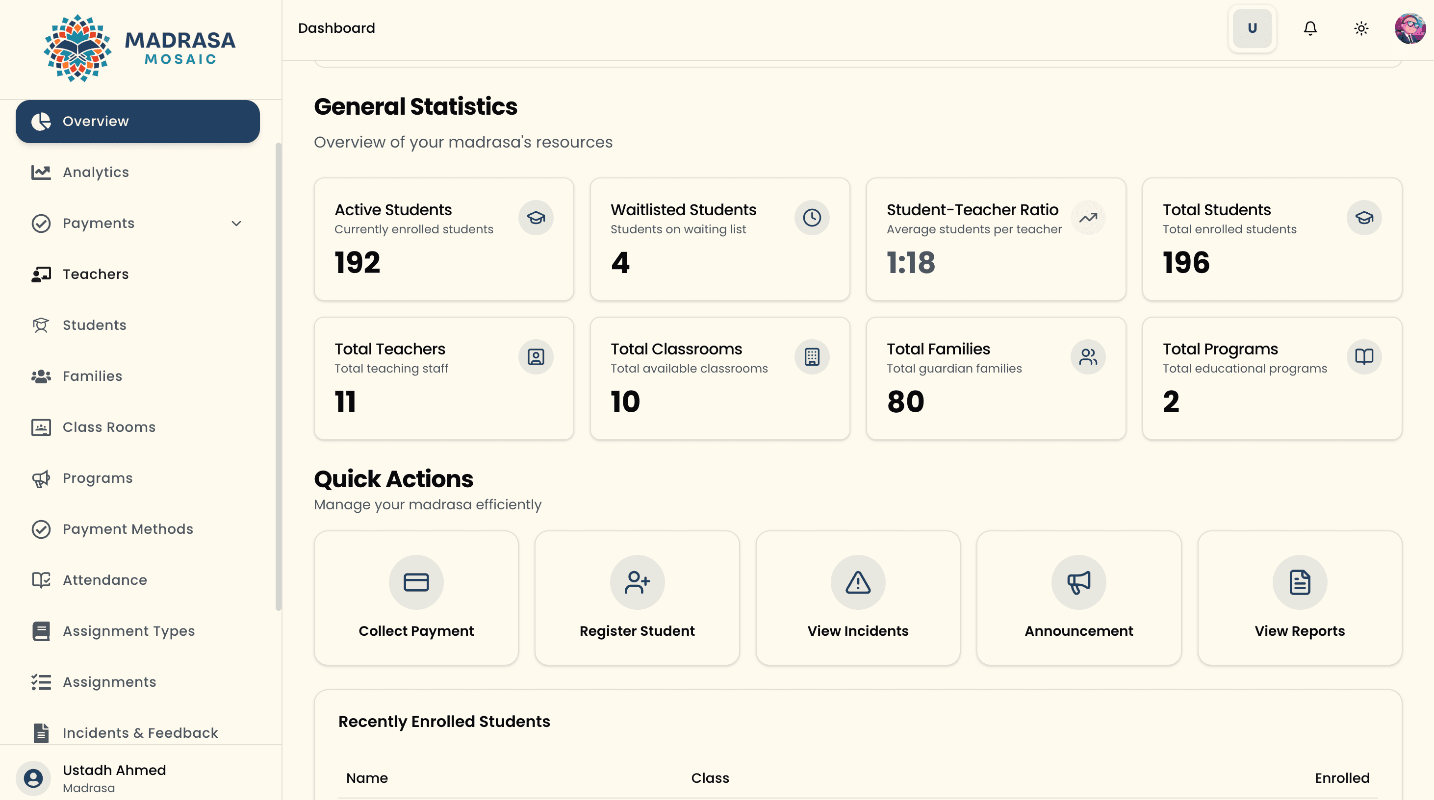 Madrasa Mosaic Dashboard Preview